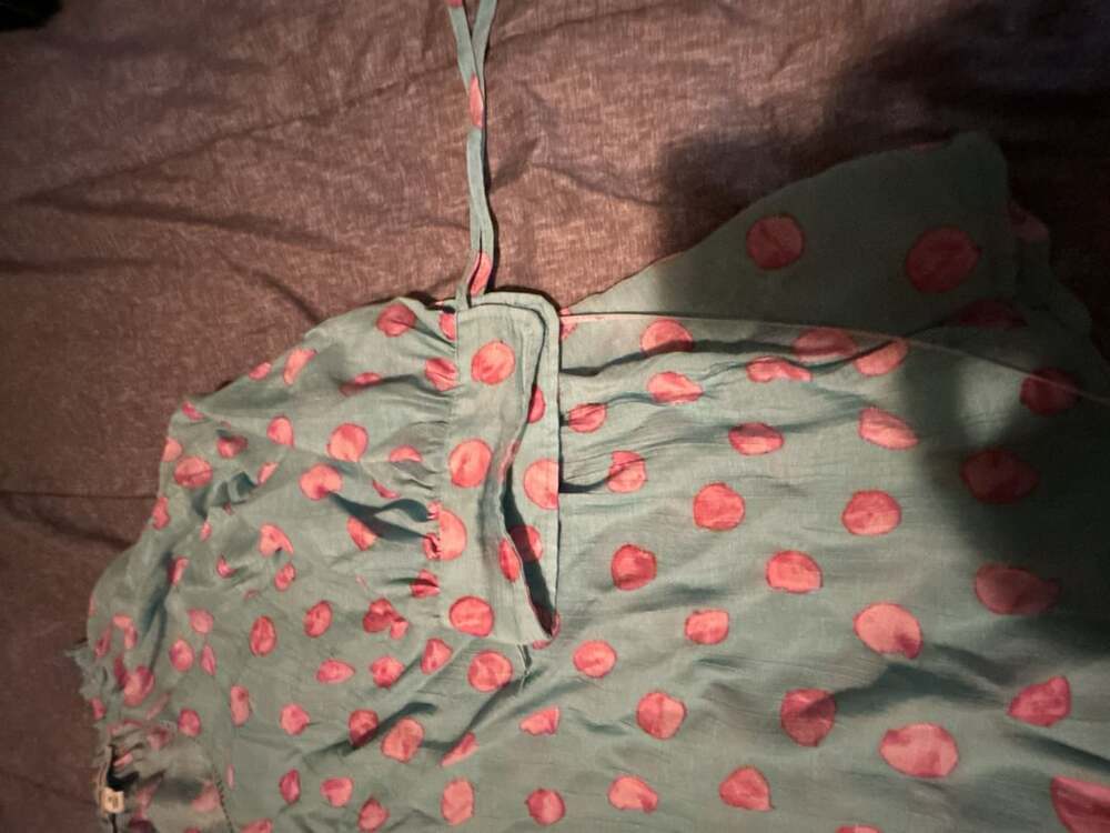 Zac & Rachel Woman Blue Pink Dot Print V-Neck Ruffle 3/4 Sleeve Blouse Size 1X - Picture 4 of 4